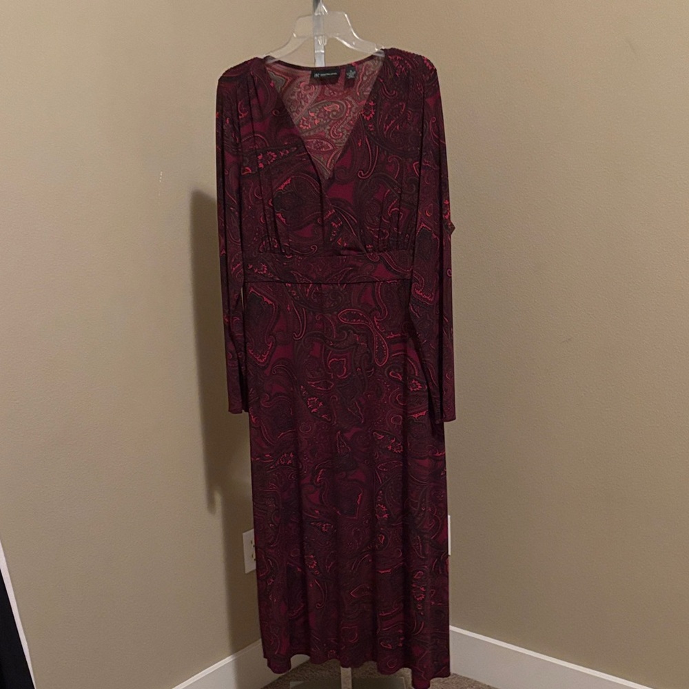 INC International Concepts Burgundy Paisley Long Sleeve Dress
